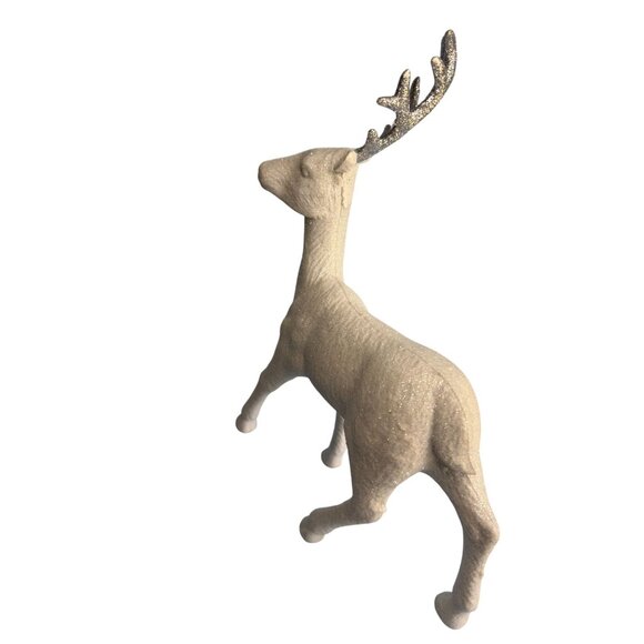 Glittery White Flocked Reindeer Figurine With Silver Antlers - Picture 7 of 8